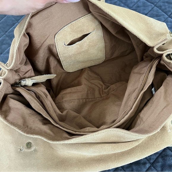 Free People Purse Bag Mojave Messenger Crossbody Leather Suede Tan Beige Boho - Picture 15 of 16
